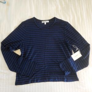 NWT Good American linen striped scoop neck long sleeve shirt size 3/Large